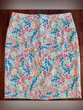 J. Crew Factory Floral Pencil Skirt in Mint with Coral, Blue & Pink Flowers